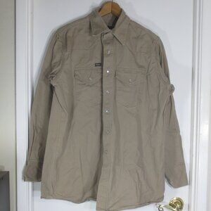Walls Work Shacket Shirt Tan Vintage Heavy Cotton Long Sleeve Snap Up Men's XL